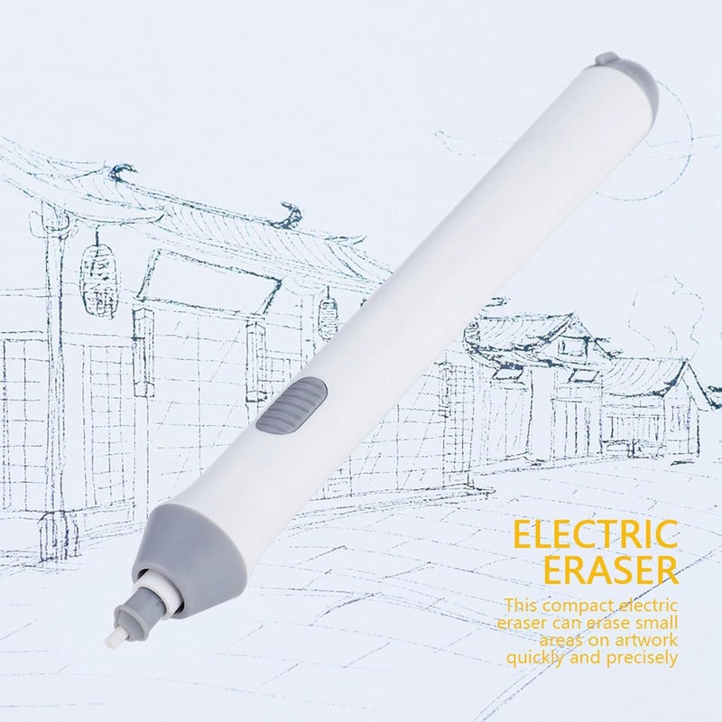KooingTech Electric Eraser, Electric Eraser for Drawing, Electric Erasers with 22PCS Eraser Filler for Daily Writing Drawing Industrial Design (White) - Image 2
